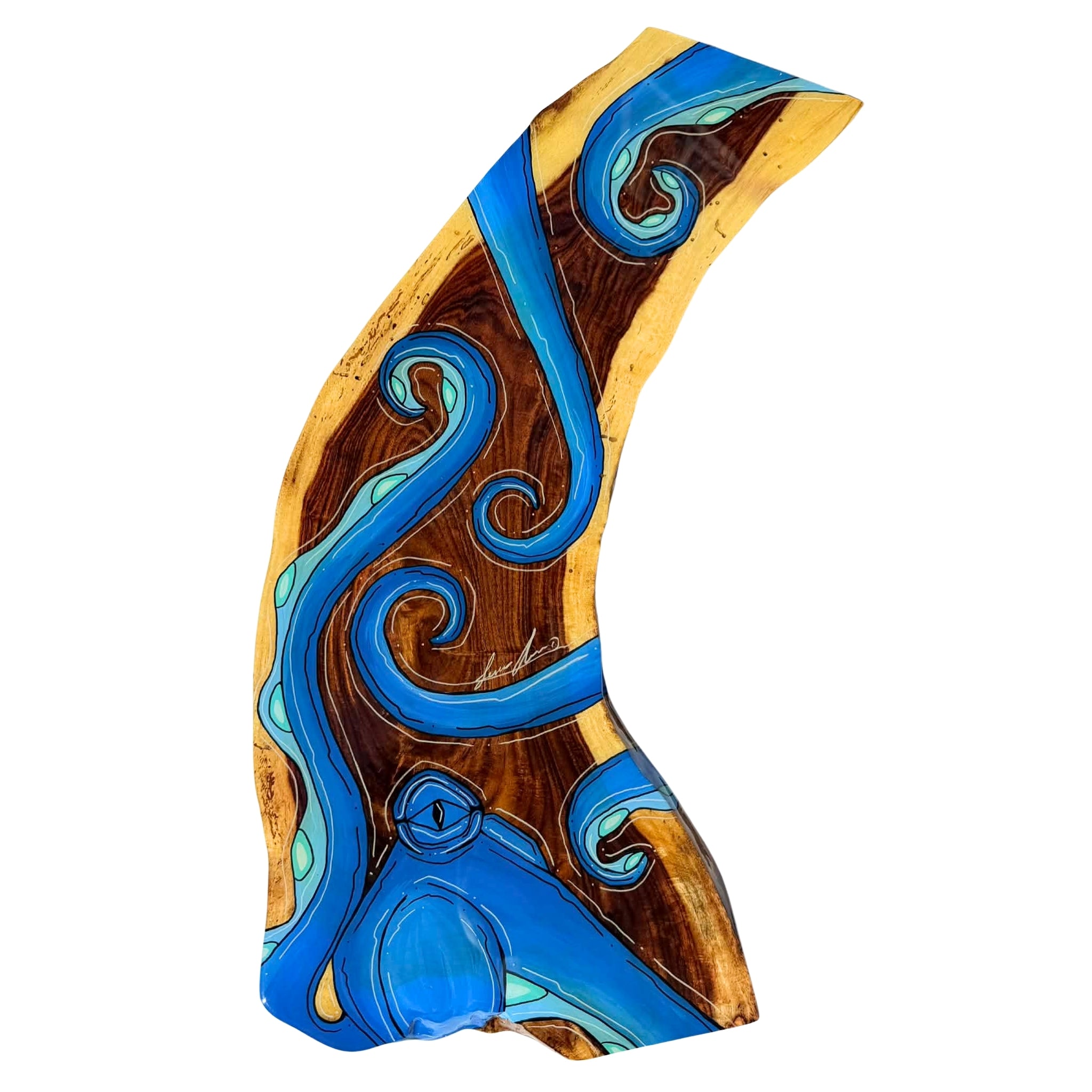 BLUE VERTICAL OCTO - LIVE EDGE WOOD 12.5" X 27"