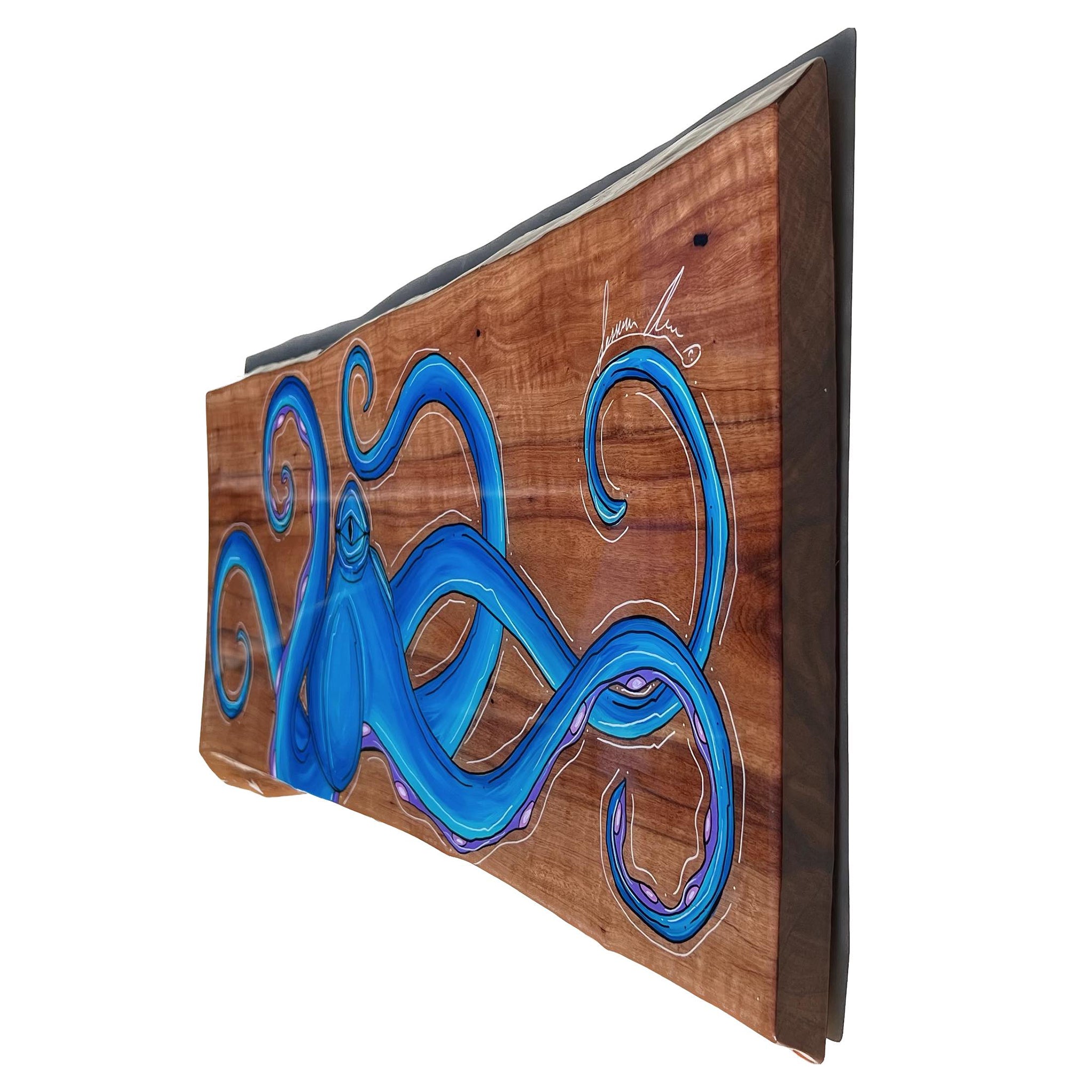 Blue Purple Octo Live Edge Wood 14"x31"