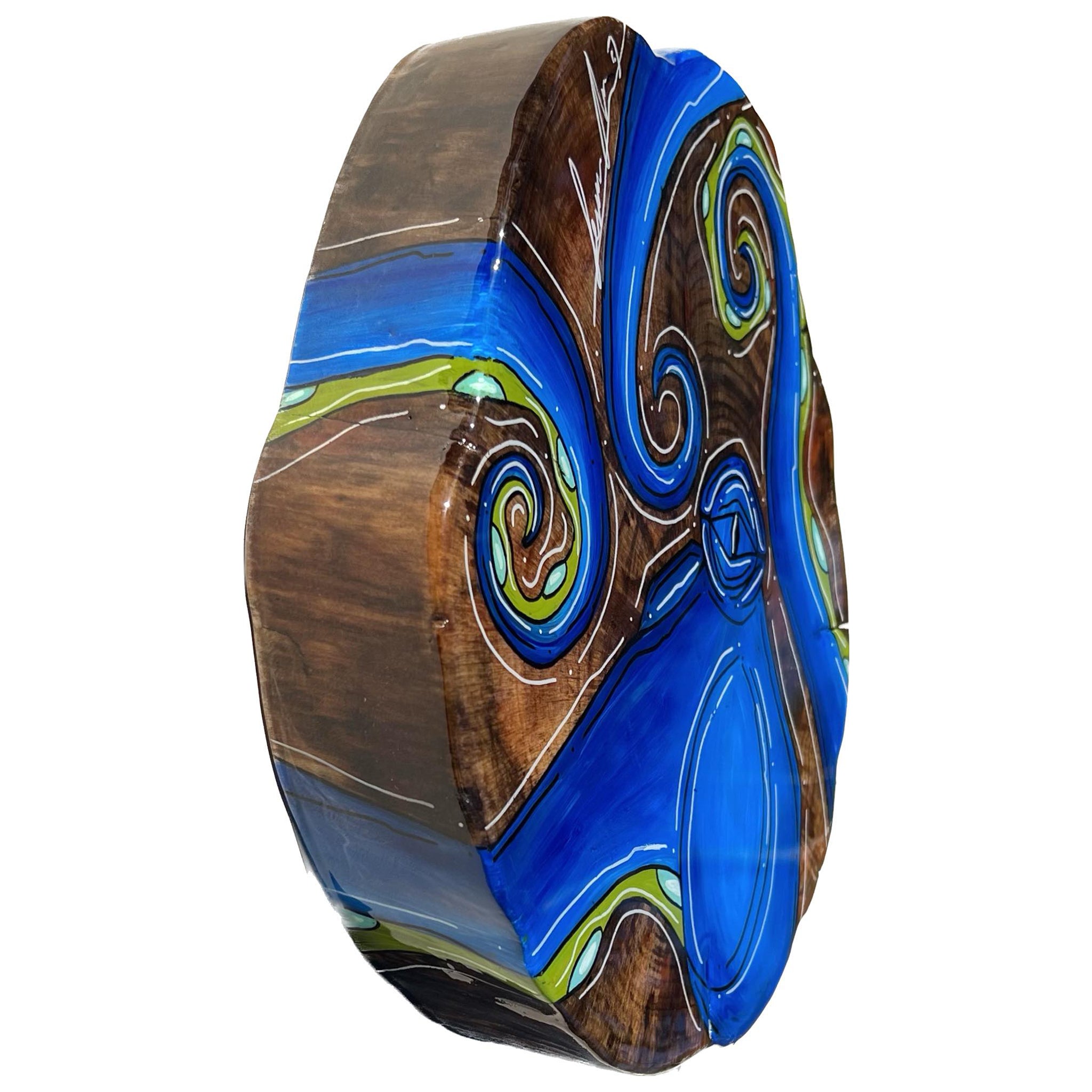 Dark Blue Octo - Live Edge Wood Round 10.5" x 12"