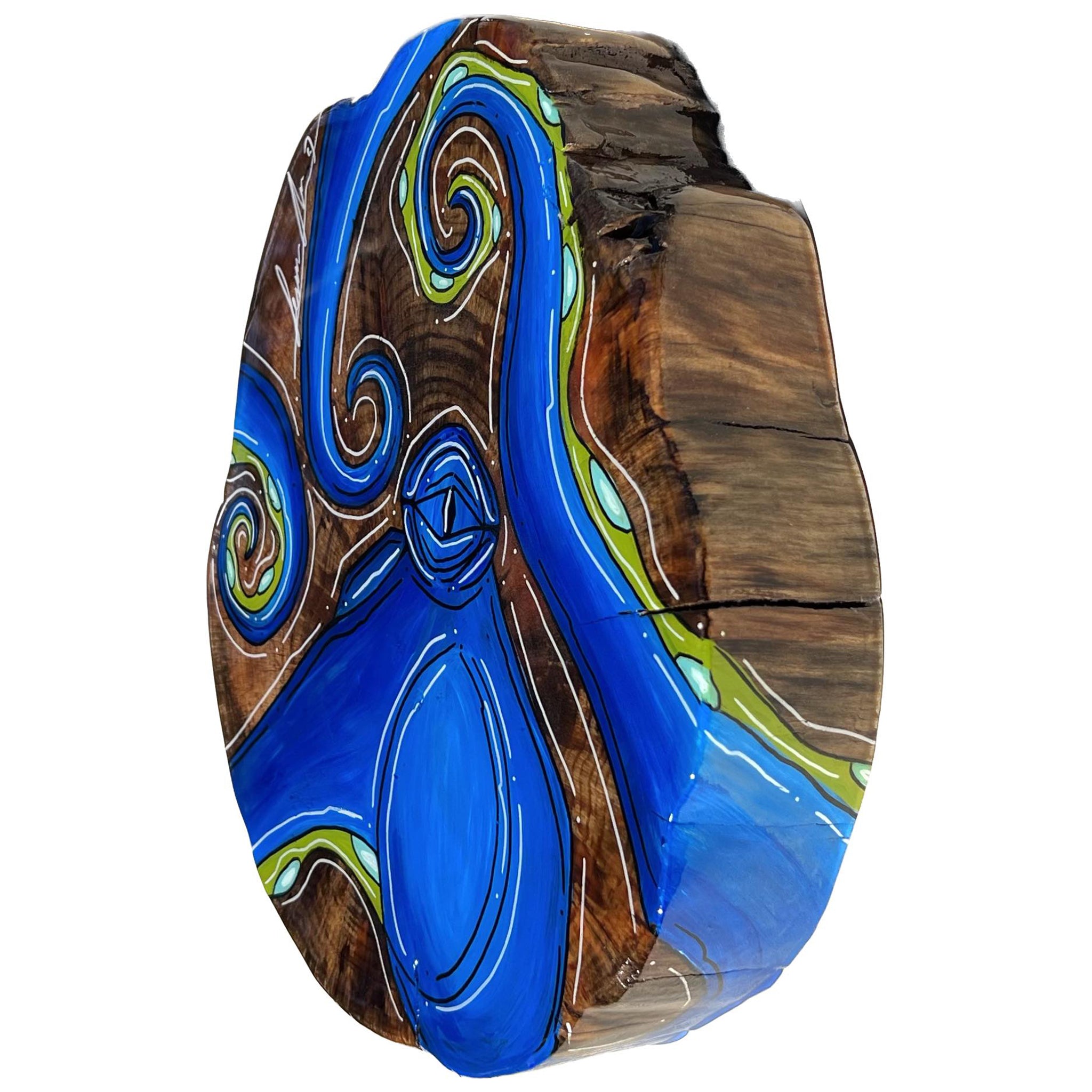 Dark Blue Octo - Live Edge Wood Round 10.5" x 12"