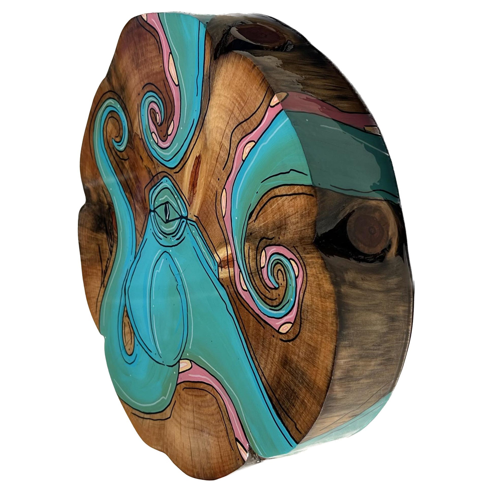 Teal Octo Live Edge Wood Round 12" x 12"