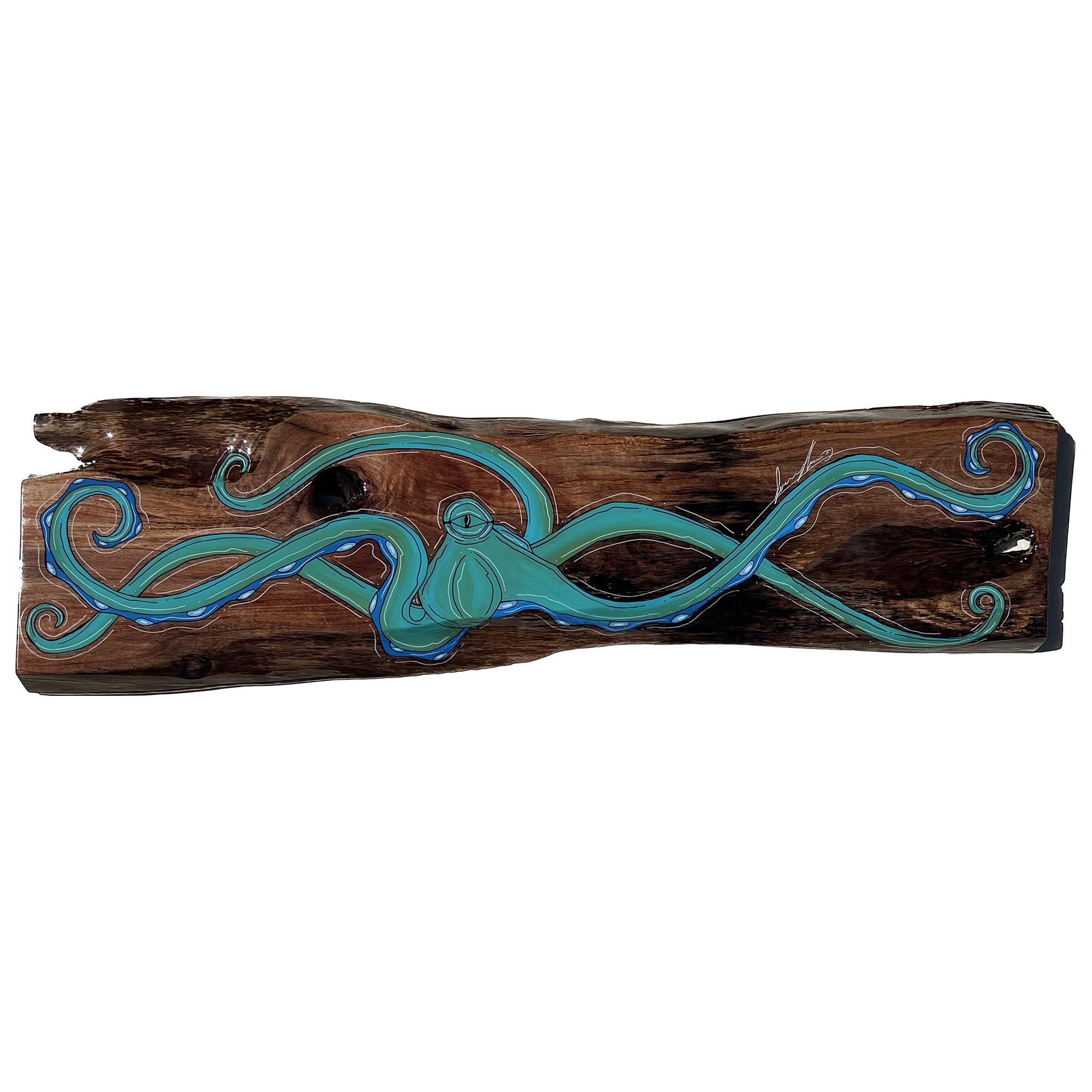 Dark Teal Octo Live Edge Wood 13" x 44"