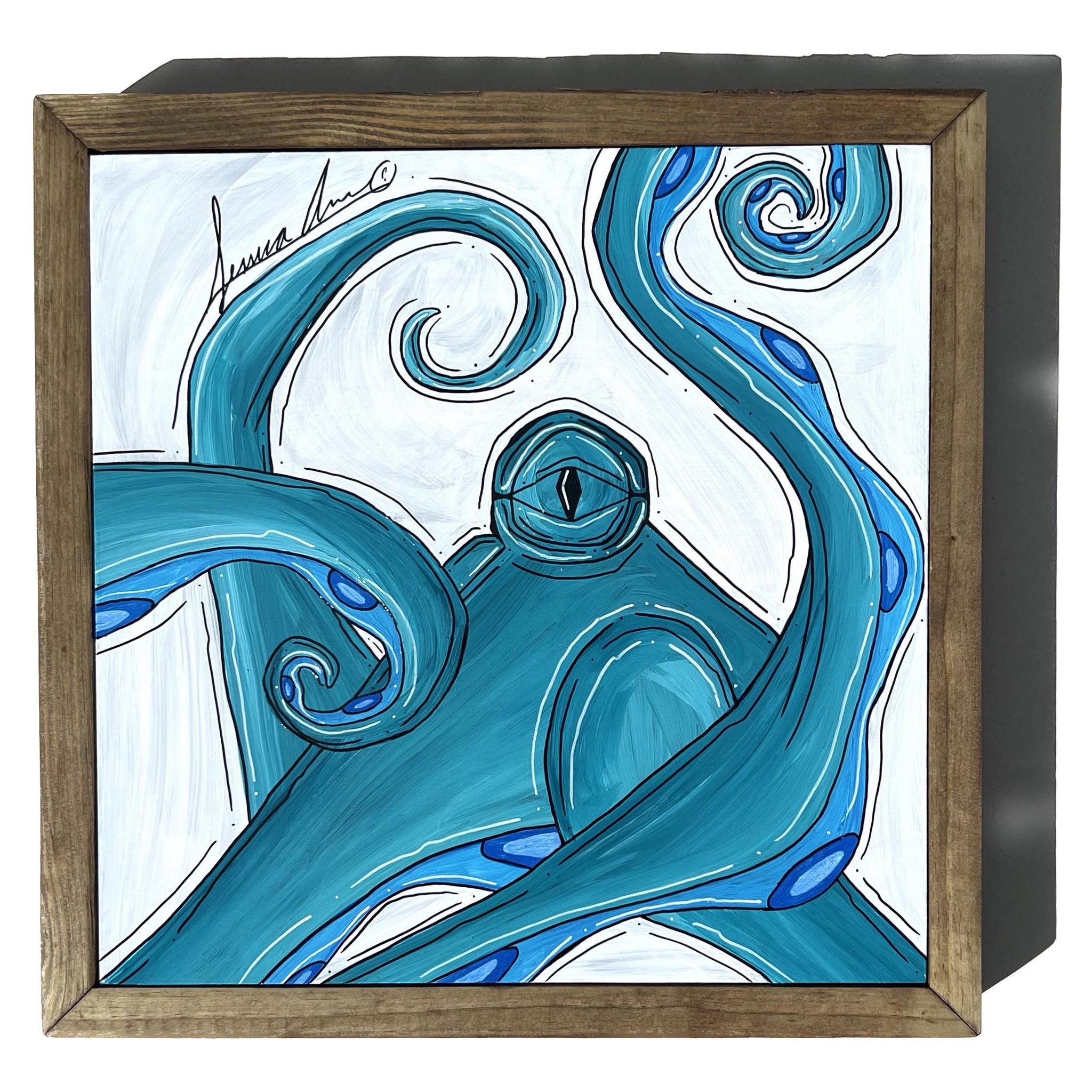Teal Octo Framed 12x12"
