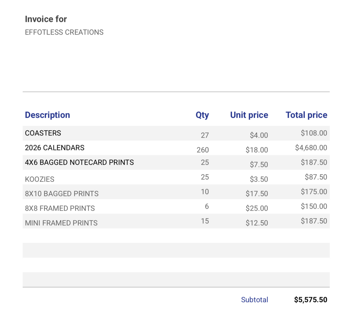 EEFORTLESS CREATION INVOICE