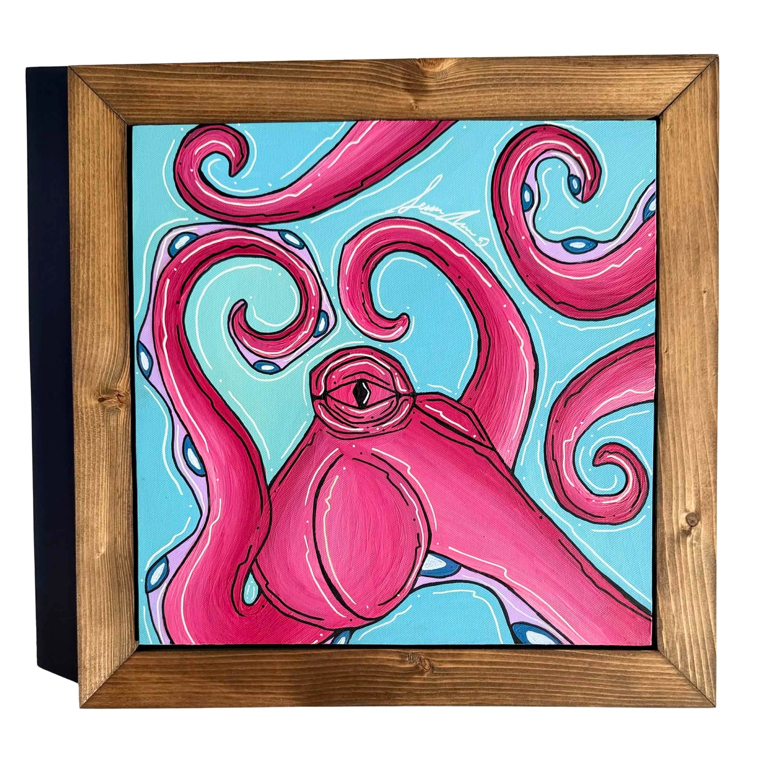 FUCHSIA OCTO - CANVAS ORIGINAL WITH CUSTOM FRAME 15" X 15"