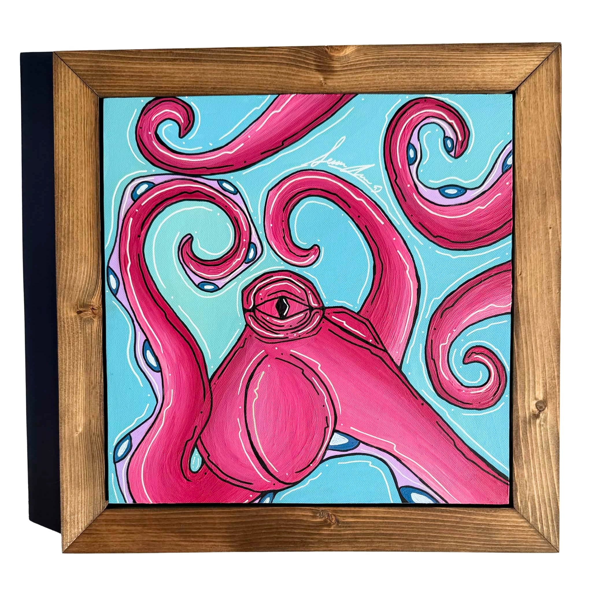 FUCHSIA OCTO - CANVAS ORIGINAL WITH CUSTOM FRAME 15" X 15"