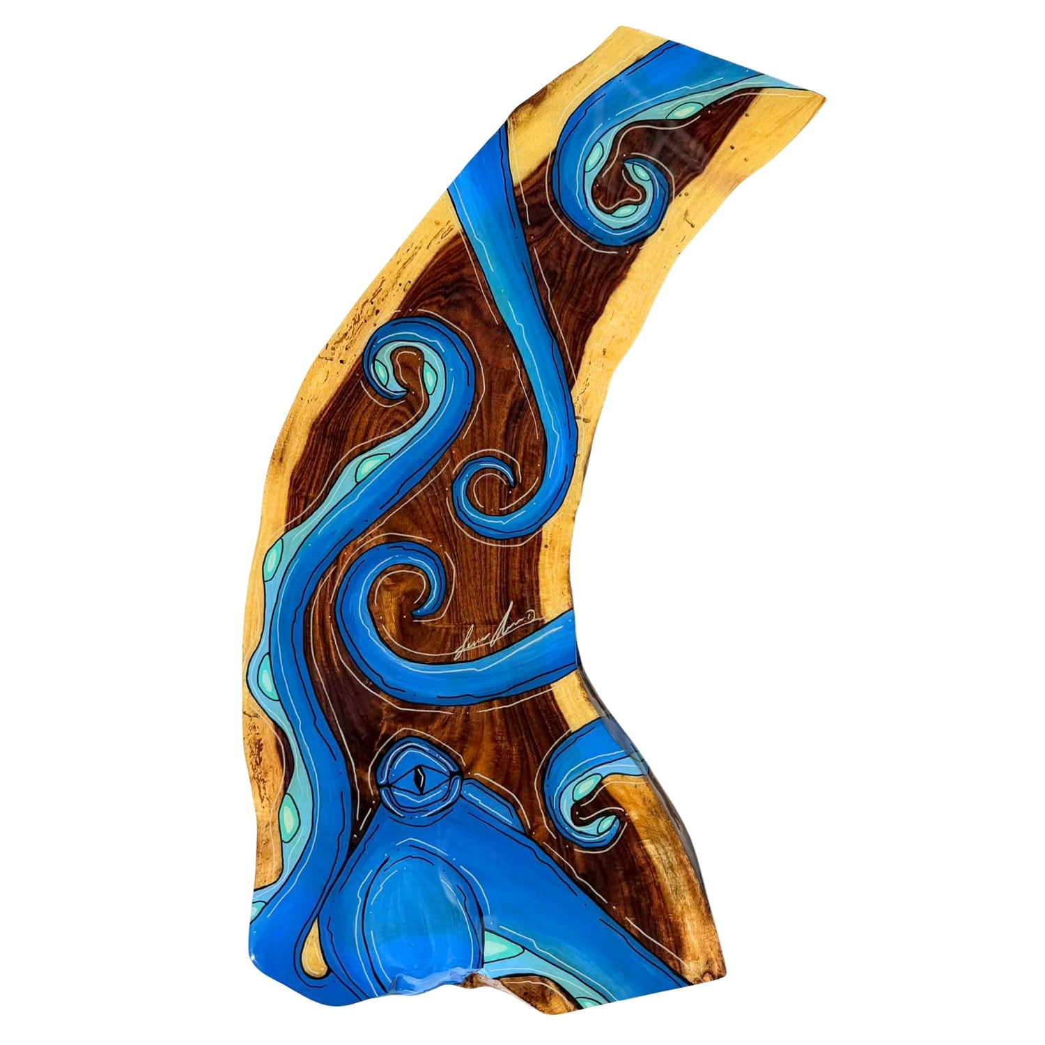 BLUE VERTICAL OCTO - LIVE EDGE WOOD 12.5" X 27"