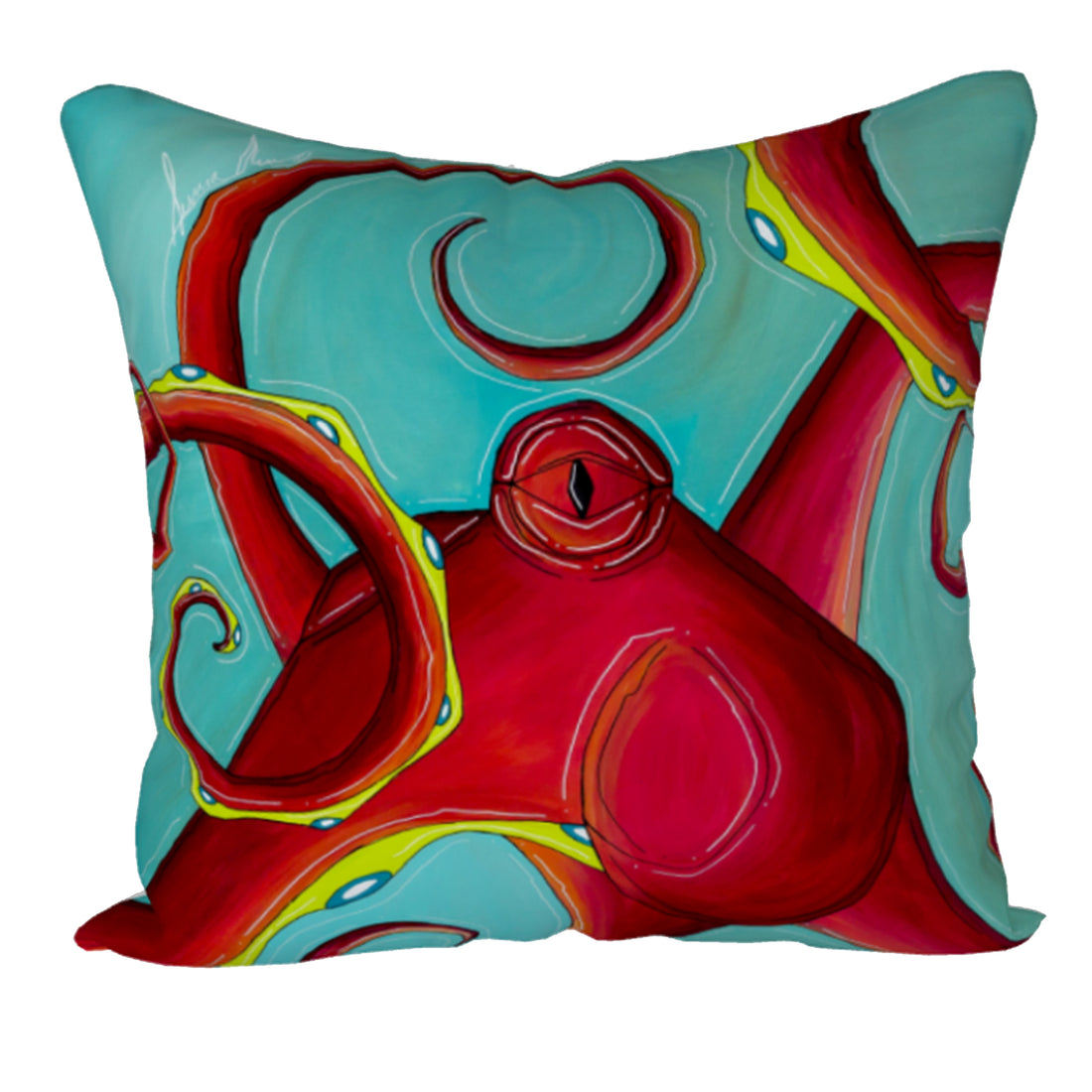 Teal Octo + Coral Octo Pillow Case