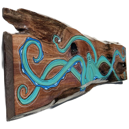 Dark Teal Octo Live Edge Wood 13&quot; x 44&quot;