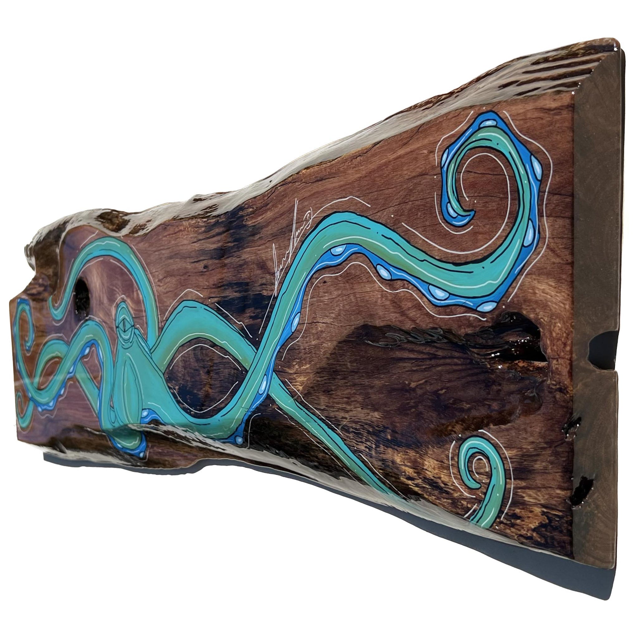 Dark Teal Octo Live Edge Wood 13&quot; x 44&quot;